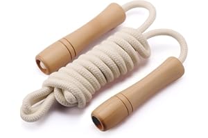 Homello Verstellbare Springseil für Kinder, Springen Seil mit Holzgriff und Baumwollseil, ideal für Fitness Training/Spiel/Fett Brennen Übung - 260cm