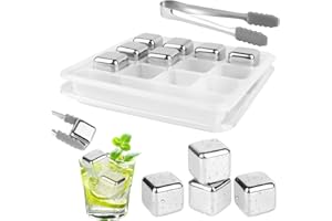 VFANDV Eiswürfel Edelstahl, 12 Stück 304 Edelstahl Eiswürfel Wiederverwendbar Whisky Steine +Clips, Eingefroren Eiswürfel Für Wein, Wodka, Likör, Getränkesaft oder Limonade - Mit Aufbewahrungsbox