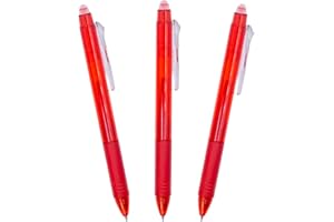 RAYLU PAPER® - Penne cancellabili retrattili, inchiostro gel, colore rosso, punta da 1 mm e tratto da 0,7 mm (3 rossi)