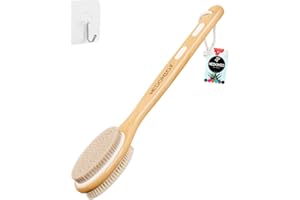 HEDONIO Hedonic Body Brush with Natural Soft & Stiff Bristles - Long Handle Back Scrubber for Shower & Bath Use for Dry Brushing Exfoliating Washing Lymphatic Drainage Dry Skin Cellulite Scrub Massage Bathing
