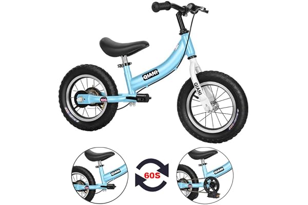 Qiani Draisienne vélos Enfants 2 en 1,pour 2-7 Ans Enfants,avec Frein stabilisatrices Roues pédales,12 14 16 Pouces Enfants Vélo sans Pédales,Rouge Bleu Rose