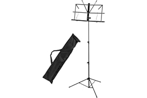 CASCHA Music Stand with carrying bag, sheet music holder, foldable metal, collapsible, height adjustable, black, HH 2067