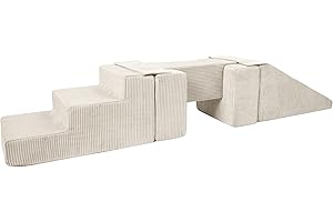 VELINDA Passerelle+Toboggan, Lot de 5 Gros Blocs en Mousse pour Le Jeu ou réhabilitation (Couleur: crème (Velours côtelé))