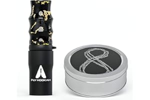 Fly Hookah Boquilla Premium para Cachimba – Boquillas para Shisha Exclusiva con Resina de colores y láminas doradas – Incluye Cadena para el Cuello y Caja de Acero para Transportar (Negro Dorado)