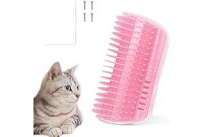 MultiValue Cat Self Groomer, Dog Cat Corner Scratcher Wall Corner Grooming Brush with Screws and Double-sided Tape, Self Grooming Cat Brush for Long & Short Hair Cat (Pink)