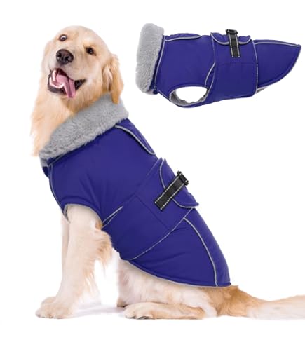 Kuoser Waterdichte hondenjas, hondenjas voor kleine, middelgrote honden, reflecterend canvas, winterjas, grote hondenmantel, puppyjas, fleecejas, winterjas, hondenvest met riemgat, L bruin