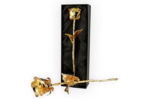mikamax – Goldene Rose, 24 Karat Echtheitszertifikat – In 24K Gold getauchte echte Rose, 30 cm – Handgetaucht in Gold Frauen, Freundin, Valentinstag, Muttertag, Weihnachten