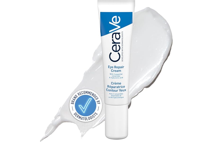 CeraVe Eye Repair Cream With 3 Essential Ceramides, Hyaluronic Acid, MVE Technology, Ultra-Lightweight For Dark Circles, Puffiness, Suitable for Dry, Sensitive, & Eczema-Prone Skin, 14ml