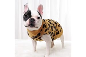 Taotigzu Pull pour Animaux de Compagnie,Chaud Pull pour Chien,Pulls à Col Roulé pour Chiens Tricots à Motif Léopard Vêtements Chien，Pull Chiot Toison Sweater à Capuche pour l'automne Hiver (L, Jaune)