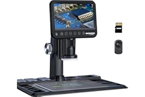 Auveach Digitales Mikroskop 7 Zoll 1600 x 12 MP 1080P Professionelles Schweißmikroskop für Erwachsene mit kabelloser Fernbedienung, 28 LEDs, kompatibel mit PC (32 GB TF-Karte im Lieferumfang