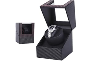 BEAUTYSAY ABC Watch Winders Remontoir à Montres, boîtier de remontoir de montre unique avec moteur silencieux, vitrine de stockage de montre en fibre de carbone, alimenté par batterie ou alimentation