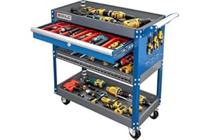 AIRAJ Carrello porta utensili, Carrello per Attrezzi Resistente, carrello per attrezzi in metallo con grande cassetto e rastrelliera, capacità di carico 200kg, può contenere attrezzature pesanti.
