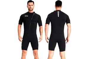 ZCCO Combinaison Shorty en néoprène de 3 mm pour Homme, Fermeture éclair à l'avant, pour la plongée, la Natation, Le Surf, la plongée avec Tuba