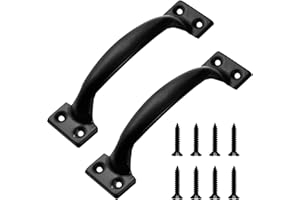 LYQAQ 2 Pack Black D-Handles Black Door Handles with 8 Screws,92mm Heavy Duty Pull Handles for Door,Shed & Garden Gates,Gate Handles for Wooden Gates,Hot Bed Handle for Cabinets,Furniture & Outdoor Use
