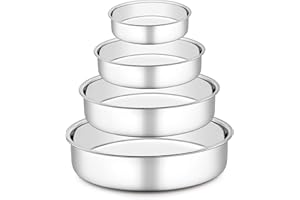 HaWare Set di 4 stampi da forno rotondi in acciaio inox, 10/16/20/24 cm, sani e atossici, lucidati, facili da pulire e lavabili in lavastoviglie