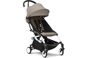 Stokke YOYO3 Kinderwagen ab 6 Monaten - Inklusive weißem Rahmen, Taupe Sitzkissen + Verdeck - Blitzschnell ein- und ausklappbar - Leicht & kompakt - Handgepäck-kompatibel