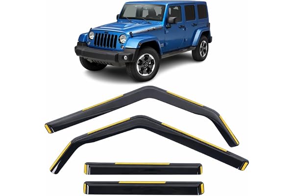OEMM Lot de 4 déflecteurs d'air de type IN-CANNEL compatibles avec Jeep Wrangler JK 4 portes SUV modèles 2007 à 2018, vitres latérales en verre acrylique