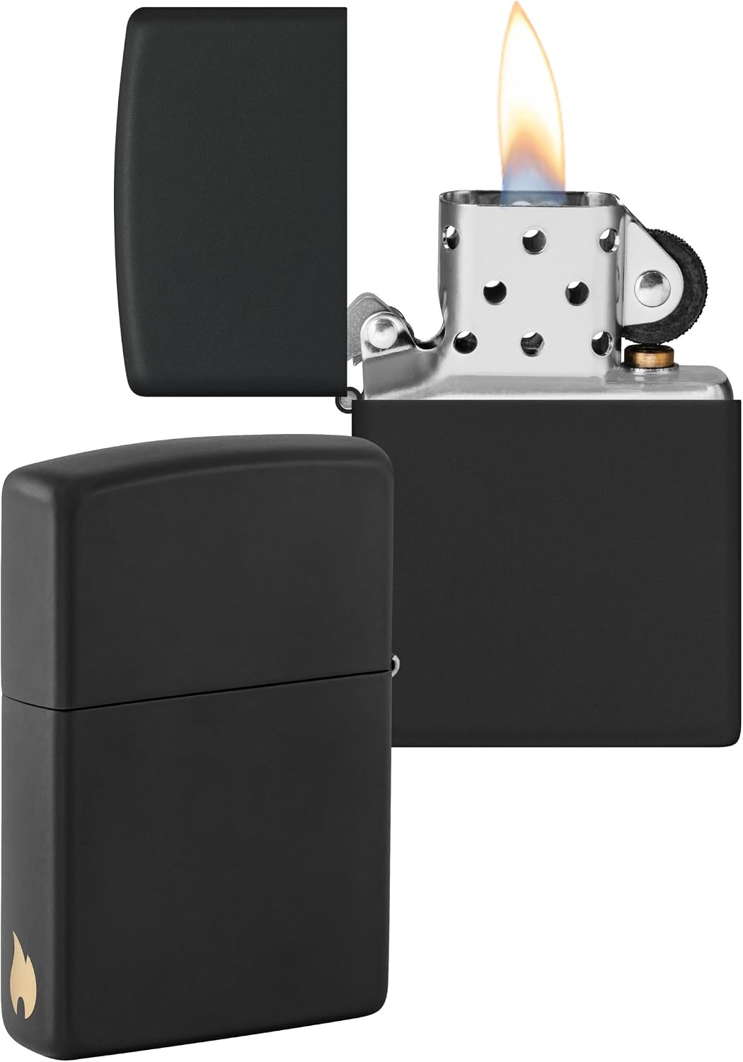 Zippo Encendedor a Prueba de Viento - Diseño de Llama - Negro Mate - Recargable - Reutilizable - Diseño a Prueba de Viento - Caja de Regalo Hecho en EEUU - Exclusivo en Amazon