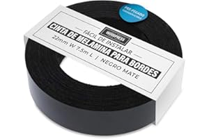 WOODPRESS 22mm Ribete de Melamina Estera Negro, Cinta de Chapa Pre-Pegada - Rollo de 7,5m - Hierro para una Fácil Aplicación de Bricolaje – Cubrirá el Borde de un Panel Estándar de MDF