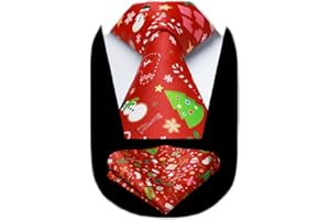 HISDERN Christmas Ties for Men Funny Christmas Tie and Pocket Square Set Novelty Pattern Xmas Necktie for Festive Party