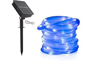 Solar Rope Lights,DINOWIN 100 LEDs 39ft/12M Waterproof Copper Wire Lights Tube, Outdoor Rope Lights for Garden Yard Path Fence Tree Wedding Party Decorative (Blue)