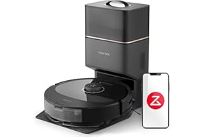 roborock Q8 Max+ Robot Aspirateur avec Station de Dépoussiérage à Vidange Automatique, Les Deux Brosses Princepales, 5500 Pa, Les Zones Interdites, Le Nettoyage Le Long des Lignes de Sol, APP -Noir