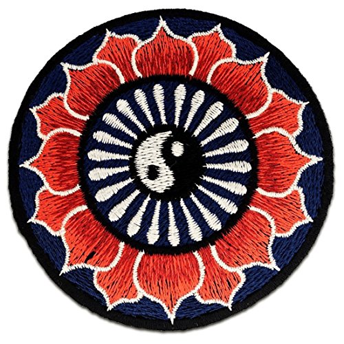 Aufnäher / Bügelbild - Lotus yin Yang spirituell - bunt - Ø8 cm -Patch Aufbügler Applikationen zum aufbügeln Applikation Patches Flicken