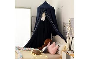 Surwin Bed Canopy for Children, Navy Blue Kids Round Dome Bed Canopy Mosquito Net Protection Canopy Bedroom Nursery Decoration Hanging Curtain Net Reading Corner Princess Play Tent for Baby Girls