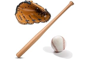 VR7 Wooden Baseball Bat with Glove and Ball Set – Classic 3-Piece Baseball Kit for Kids & Adults – Training Practice Equipment for Outdoor Sports, Backyard Games & Beginners