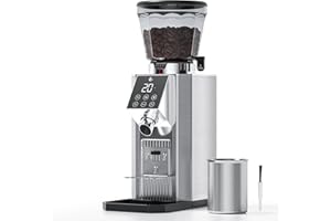 AMZCHEF Electric-Coffee-Grinder, Burr Coffee Grinder with 45 Precise Grind Settings, Adjustable Portafilter Holder & LED Touchscreen - Anti-Static, Memory Function, Easy Clean