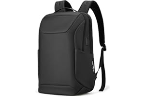 Muzee Plecak na laptopa 15,6 cala, antykradzieżowy z kieszenią i portem USB, biznesowy mężczyzna szkolny podróż, wodoodporny nylon (czarny), czarne, L, Plecaki tornistry