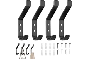 BAIEYE 4 sztuki wieszak ścienny czarny, wieszaków ściennych z podwójnym hakiem,wieszaki ścienne nowoczesna prostota,wieszak na ręczniki