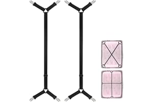 PUEDNO Bettlakenspanner Verstellbare 2 Stück Elastische Lakenhalter, Elastische mit Metallklammern, überkreuzte Spannbetttuchbandgurte Bettlakenclips, elastische Matratzenbezughalter für Bettlaken Matratze