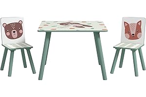 ZONEKIZ Kids Table and Chair Set, Toddler Table with 2 Chairs, Three Piece Toddler Activity Furniture Set for Bedroom, Nursery, Playroom, Green