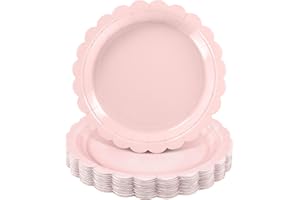 NatNarr 30 Pcs Pink Paper Plates 9 Inch Disposable Scalloped Party Paper Plates Light Pink Dessert Plate for Birthday Baby Shower Wedding