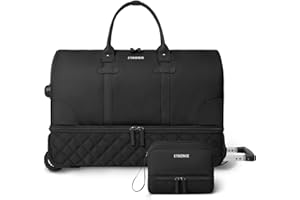 ETRONIK Reisetasche mit Rollen, Reisetasche, 21 Zoll Reisetasche Damen mit Schminktasche, 21x14x9 Zoll Flug Genehmigt Weekender mit Rollen, Schwarz