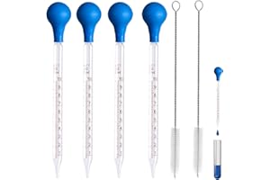 Sikweny 10 Pièces Ensemble Verre Contient 4 Pipette Graduée 4 Pièces Caoutchouc Avec 2 Brosses Nettoyage Pipette Cuisine Compte Goutte Compte Gouttes Verre pour Établissements Laboratoire