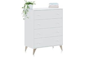 duehome | Cómoda de 4 Cajones para Dormitorio, Cajonera Dormitorio, Modelo Iconic, Acabado en Blanco Artik, Medidas: 77,5 cm (Largo) x 95 cm (Alto) x 40 cm (Fondo)