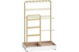 SONGMICS Jewellery Stand, Jewellery Organiser, Jewellery Display Stand with Metal Frame and Velvet Tray, Earring Bracelet Hol