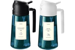TrendPlain Spruzzatore olio per olio da cucina – 2 bottiglie di olio d'oliva da 470 ml con protezione da sguardi indiscreti – Dispenser olio 2 in 1 & flacone spray – Con etichette per scrivere