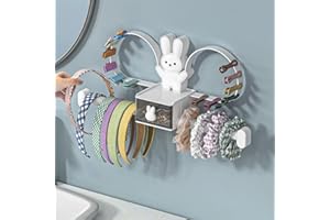 Nuziku Soporte para diadema, organizador de clip autoadhesivo de dibujos animados con caja de almacenamiento, organizador multifuncional para almacenamiento de pelo montado en la pared