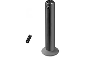 LEVOIT Ventilador de Torre con Mando a Distancia, Ventilador Silencioso 23dB y 39W, Oscilación 90° con 7m/s, 4 Modos 5 Velocidades, 12H Temporizador, Fácil de Montar para Dormitorio