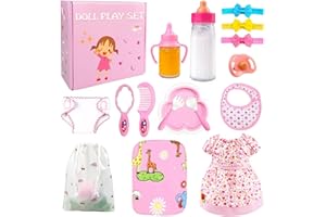 BNUZEIYI Baby Puppe Zubehör - Babypuppe Fütterung und Pflege Set mit Flaschen Puppe Windel und Wickelauflage, Puppenzubehör Puppenkleidung passen 14-16 Zoll 18 Zoll und 43 cm Puppe für Mädchen Geschenk