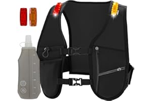 EGOO - LED Running Vest with Multi-Pockets for Men and Women, Lightweight Hydration Vest for Running & Outdoor Activities, 2x Rechargeable LED Safety Light + 500ml Soft Flask