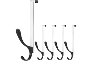 SKOLOO Ganci per porta da appendere, 5 pezzi, in metallo, per porta e porta asciugamani, colore nero su bianco