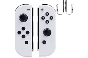 LuckyMoon Switch Controller, Replacement Joy Con for Nintendo Switch/Lite/OLED, Wireless Controllers with Motion Control/Dual Vibration/Wake-Up/Screenshot, A Pair of Wrist Straps- White