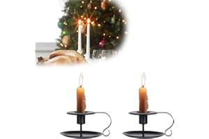 HOTLIKE Candelabro Portacandele Set di 2, Candelabri Varie Misure, Conico Vintage in Ferro Battuto Lungo Portacandele Con Maniglia E Vassoio, Decorazione Natalizio Ristorante Matrimonio – Nero (2 Pcs)