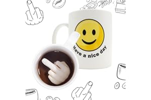 MAD MONKEY Tasse Doigt d'honneur – Cadeau amusant pour les collègues et les amis – Tasse Doigt d'honneur comme message caché – Tasse Doigt d'honneur pour bien commencer la journée