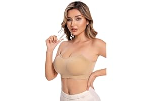 Bcenoilua Damski biustonosz bez ramiączek, odpinany, wyściełany z szelkami, rozciągliwy, miękki, bezszwowy, rozciągliwy, nadaje się do uprawiania sportu, jogi i na co dzień