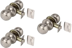 Hunta HANDLEZONE® 3 Sets Riva Passage Knobset, Non-Locking Interior Door Knobset, Adjustable 60-70mm Latch – Satin Stainless Steel